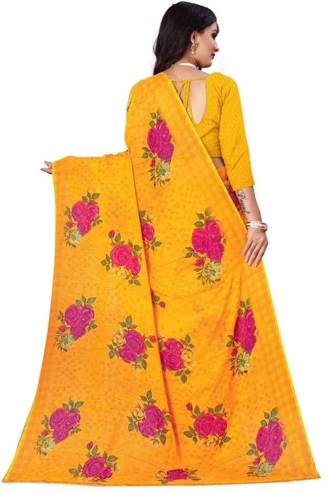 Chic Floral Georgette Saree with Smooth Texture and Alluring Fall Ideal for Festive, Office, and Evening Wear Looks